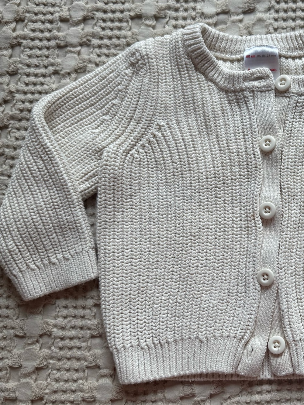 Hanna Andersson Cream Knit Button-Front Cardigan- 100% Organic Cotton